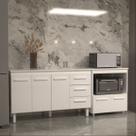 Gabinete Armário Carine 138 cm com Tampo Tampão e Balcão Amanda para Forno e Microondas Branco