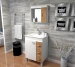 Gabinete Armário Para Banheiro Com Cuba e Espelheira Brava 60 cm Carvalho