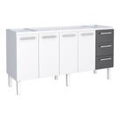 Gabinete Balcão Cozinha Aço 180cm Com 3 Gavetas 4 Portas