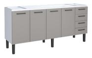 Gabinete / Balcão JU de Cozinha para Pia de 2.00m em Aço 4 Portas + 4 Gavetas Cor Cinza/Branco