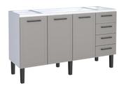Gabinete / Balcão JU em Aço para Pia de 1.60m 3 Portas + 4 Gavetas Cor Cinza/Branco