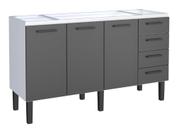 Gabinete / Balcão JU em Aço para Pia de 1.60m 3 Portas + 4 Gavetas Cor Preto/Branco
