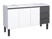 Gabinete / Balcão NET de Cozinha para Pia de 1.50m em Aço 3 Portas + 3 Gavetas Cor Preto/Branco