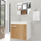 Gabinete Banheiro Bari 45 cm Branco C/Carvalho Kit Completo