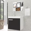 Gabinete Banheiro Bari 45 cm Branco Com Preto Kit Completo