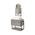 Gabinete Banheiro C/ Espelheira Ori Cimento Frisê 80cm