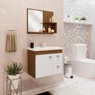 Gabinete Banheiro com Pia e Espelheira 55 cm Isa MGM Amendoa/Branco