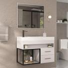 Gabinete Banheiro New 80cm Com Espelheira E Cuba Mdf Moderno