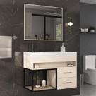 Gabinete Banheiro New 80cm Com Espelheira E Cuba Mdf Moderno