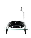 Gabinete com cuba de vidro chapeu 10mm preta com tampo 40cm incolor mais torneira metal cromada