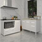 Gabinete Cozinha Armário Balcão de Pia 120 cm Aline e Balcão para Fogão Cooktop 4 Bocas e Forno Alana Branco