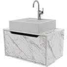 Gabinete De Banheiro 60 Cm Com Cuba E 1 Porta Basculante Mármore Branco