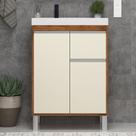 Gabinete de Banheiro 60cm com Lavatório 2 Portas 1 Gaveta Soft Off White/Amêndoa