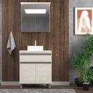 Gabinete de Banheiro 65cm com Cuba e Armário Ref 502 Cewal - Branco/Arenito