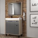 Gabinete de Banheiro 80cm com Lavatório e Armário Ref 830 Cewal - Carvalho Berlin/Cinza Sagrado