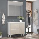 Gabinete de Banheiro 90cm com Lavatório e Armário Ref 910 Cewal - Branco/Arenito