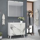Gabinete de Banheiro 90cm com Lavatório e Armário Ref 910 Cewal - Branco/Thassos