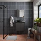 Gabinete de Banheiro Montado em Madeira Preto 60cm Aster c/ Lavatório em Granito Branco Cozimax