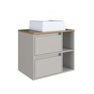 Gabinete de Banheiro Suspenso 60cm com 2 Nichos 1 Porta Basculante e 1 Gaveta BH8005 Mel/Arenas com Cuba Branca