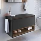 Gabinete de Banheiro Suspenso 80cm com 1 Nicho 1 Toalheiro 1 Porta Preto/Mel/Grafite Gabinete de Banheiro Suspenso 80cm com 1 Nicho 1 Toalheiro 1 Porta Preto/Mel/Grafite