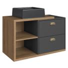 Gabinete de Banheiro Suspenso 80cm Helena com 02 Gavetas Mel/Grafite e cuba Preta Gabinete de Banheiro Suspenso 80cm Helena com 02 Gavetas Mel/Grafite e cuba Preta