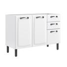 Gabinete de Cozinha 120cm 3 Portas 2 Gavetas Branco Armário Modular Organizador Compacto
