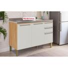 Gabinete de Cozinha Modulado Balcão p/ Pia Nápoli Prime 3 Portas e 2 Gavetas s/Tampo 120cm Amendoa/Off White - Ronipa