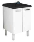Gabinete de Lavanderia Preto em Aço 60cm com Tanque Sintético Granito Preto Max Cozimax