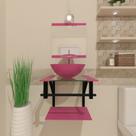 Gabinete de vidro 40cm ap com cuba redonda rosa
