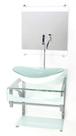 Gabinete de vidro 40cm para banheiro curvado duplo pc cuba oval branco com torneira cromada