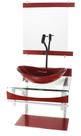 Gabinete de vidro 40cm para banheiro curvado duplo pc cuba oval vermelho cereja com torneira preta