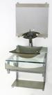 Gabinete de vidro 40cm para banheiro curvado duplo pc cuba quadrada com torneira cascata champanhe