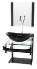 Gabinete de vidro 40cm para banheiro curvado duplo pp cuba oval preto com torneira cromada