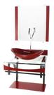 Gabinete de vidro 40cm para banheiro curvado duplo pp cuba oval vermelho cereja com torneira cromada