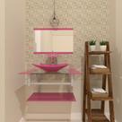 Gabinete de vidro 60cm ac com cuba retangular rosa