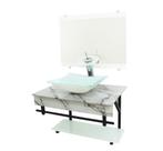Gabinete de vidro 60cm apx com cuba retangular - mármore branco