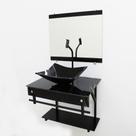 Gabinete de vidro 60cm apx com cuba retangular - mármore preto