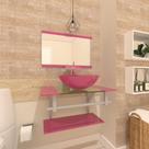 Gabinete de vidro 70cm ac cuba redonda rosa