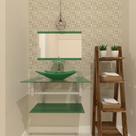 Gabinete de vidro 90cm ac cuba retangular verde