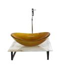 Gabinete de vidro com cuba oval com tampo de vidro 40cm x 40cm mármore branco dourado