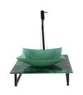 Gabinete de vidro com cuba quadrada com tampo de vidro 40cm x 40cm mármore verde
