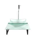 Gabinete de vidro com cuba quadrada incolor com tampo de vidro 40cm x 40cm mármore branco mais torneira metal