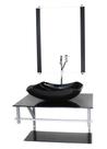Gabinete de vidro para banheiro 60cm ac cuba abaulada preto full com torneira cromada