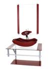 Gabinete de vidro para banheiro 60cm ac cuba abaulada vermelho cereja