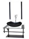 Gabinete de vidro para banheiro 60cm ap cuba abaulada preto com torneira cromada