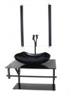 Gabinete de vidro para banheiro 60cm ap cuba abaulada preto full com torneira preta