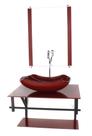 Gabinete de vidro para banheiro 60cm ap cuba abaulada vermelho cereja full com torneira cromada