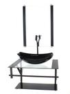 Gabinete de vidro para banheiro 60cm ap cuba oval chanfrada preto com torneira preta