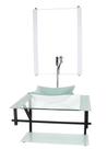 Gabinete de vidro para banheiro 60cm ap cuba quadrada branco com torneira cromada