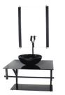 Gabinete de vidro para banheiro 60cm ap cuba redonda preto full com torneira preta